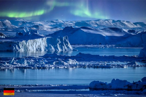 Icebergs with Aurora in Ilulissat Greenland